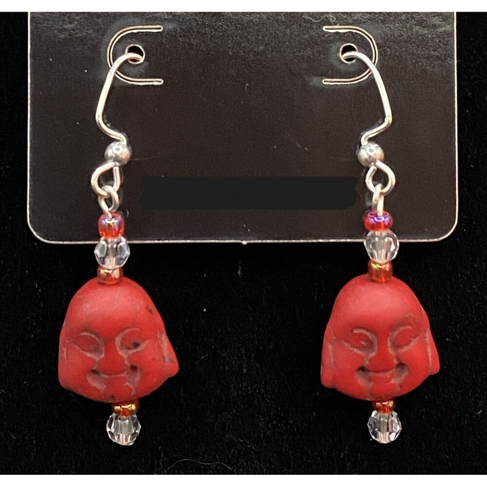 Handmade Red Buddha AB Clear Crystal & Red Glass Bead Earrings by Neanie-Bot